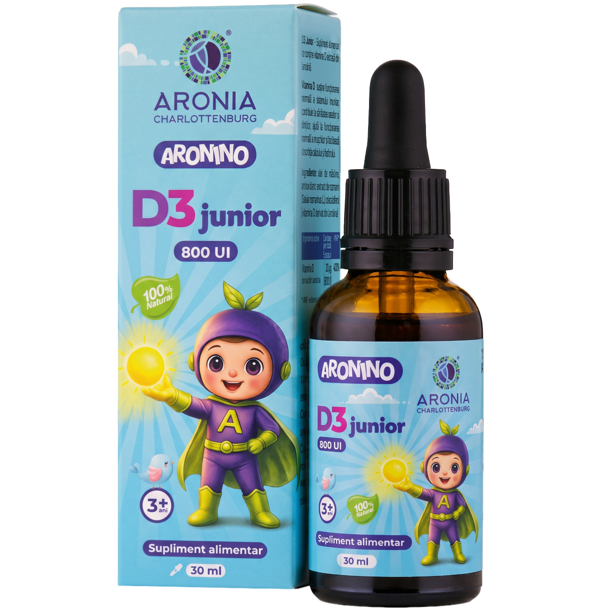 ARONINO Vitamina D3 Junior — 800 UI, 30ml — supliment natural pentru cresterea sanatoasa a copiilor
