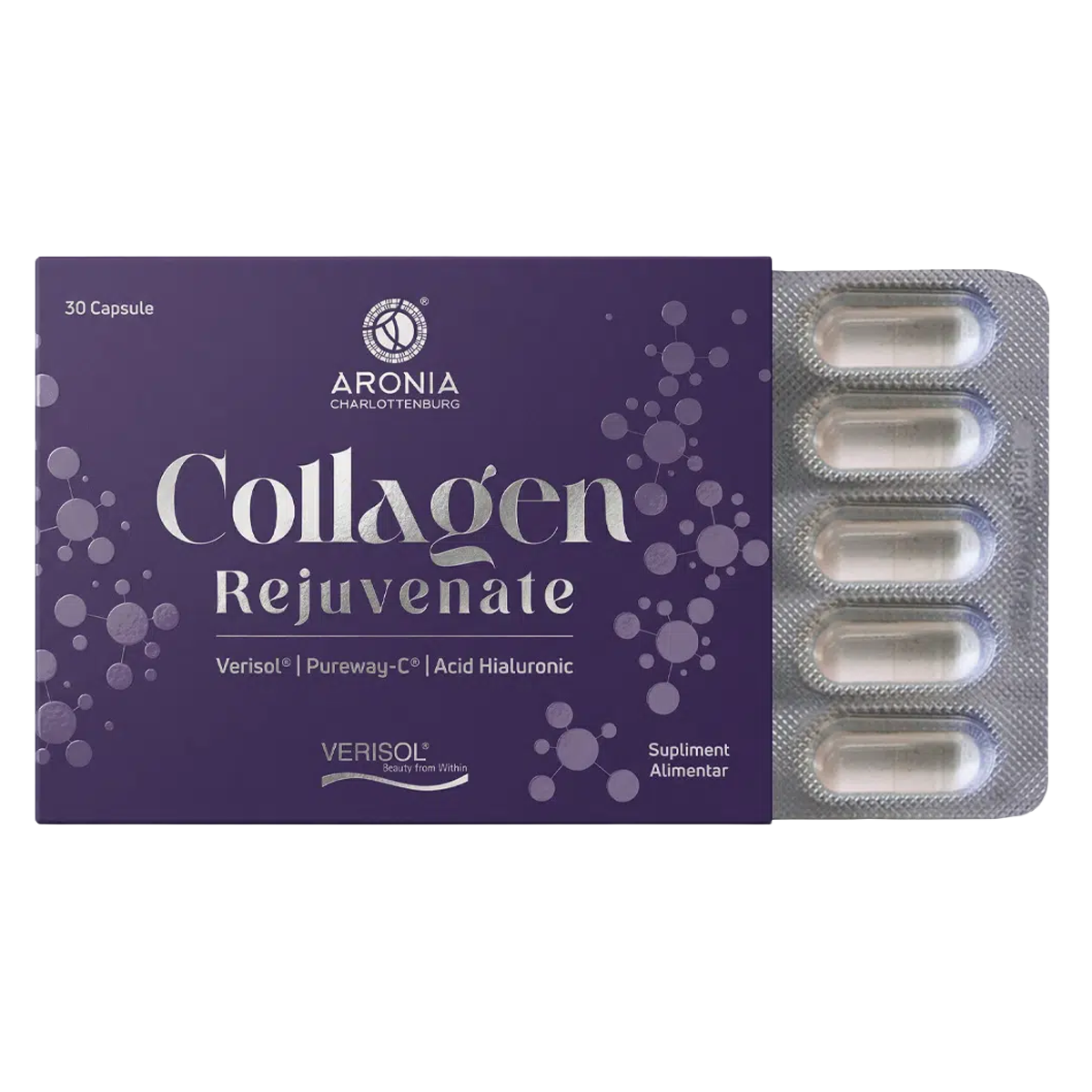 Collagen Rejuvenate cu VERISOL®, Acid Hialuronic și PureWay-C® — 30 capsule cu beneficii pentru piele, păr și unghii