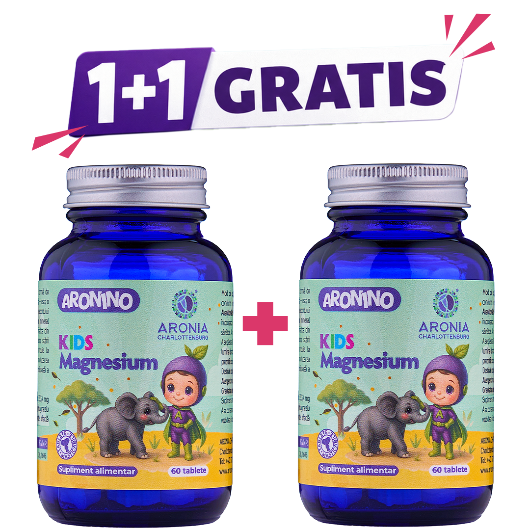 Aronino Kids Magnesium — 60 tablete masticabile care sprijină energia, mușchii și oasele copiilor