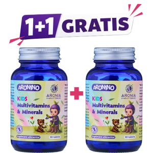 Oferte de Vară la Suplimente Naturale cu Aronia - Aronino Kids Multivitamins & Minerals — 60 tablete masticabile care oferă copiilor 12 vitamine și 10 minerale esențiale pentru o creștere armonioasă - oferte de vara de la Aronia Charlottenburg