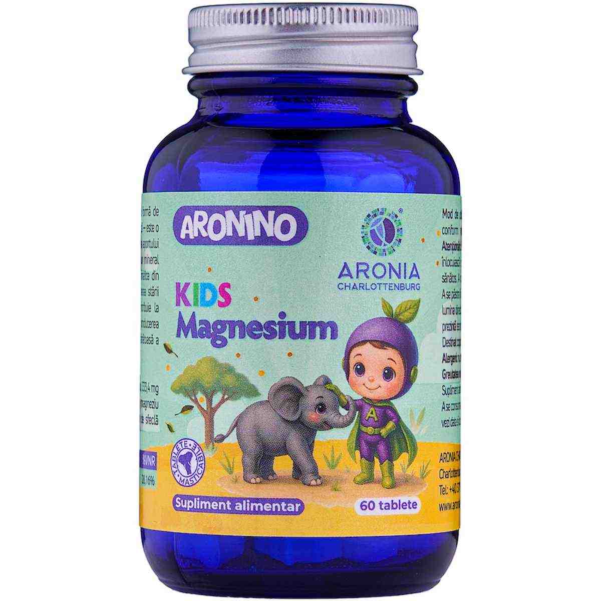 Aronino Kids Magnesium — 60 tablete masticabile care sprijina energia, muschii si oasele copiilor
