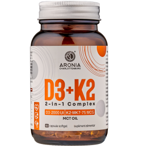 Vitamina D3+K2, 2 in 1 Complex — 2 vitamine esențiale, cu absorbție optimă, pentru sănătatea oaselor, dinților și mușchilor