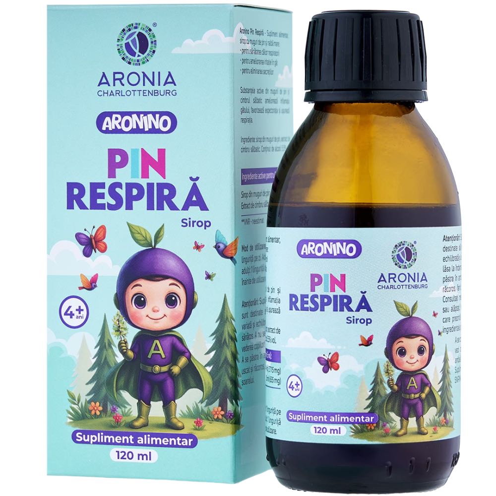1. Aronino Pin Respiră sirop pentru copii, eficient împotriva tusei, durerilor în gât și respirației îngreunate
