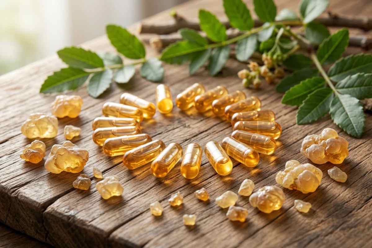 1. Capsulele de tamaie beneficii, proprietati si contraindicatii ale extractului de Boswellia Capsule de extract de Boswellia cu bucati de rasina de tamaie pe fundal natural
