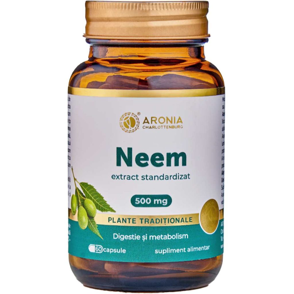 2. Neem capsule beneficii pentru imunitate si sanatate interna Flacon cu Neem 500 mg — 60 capsule