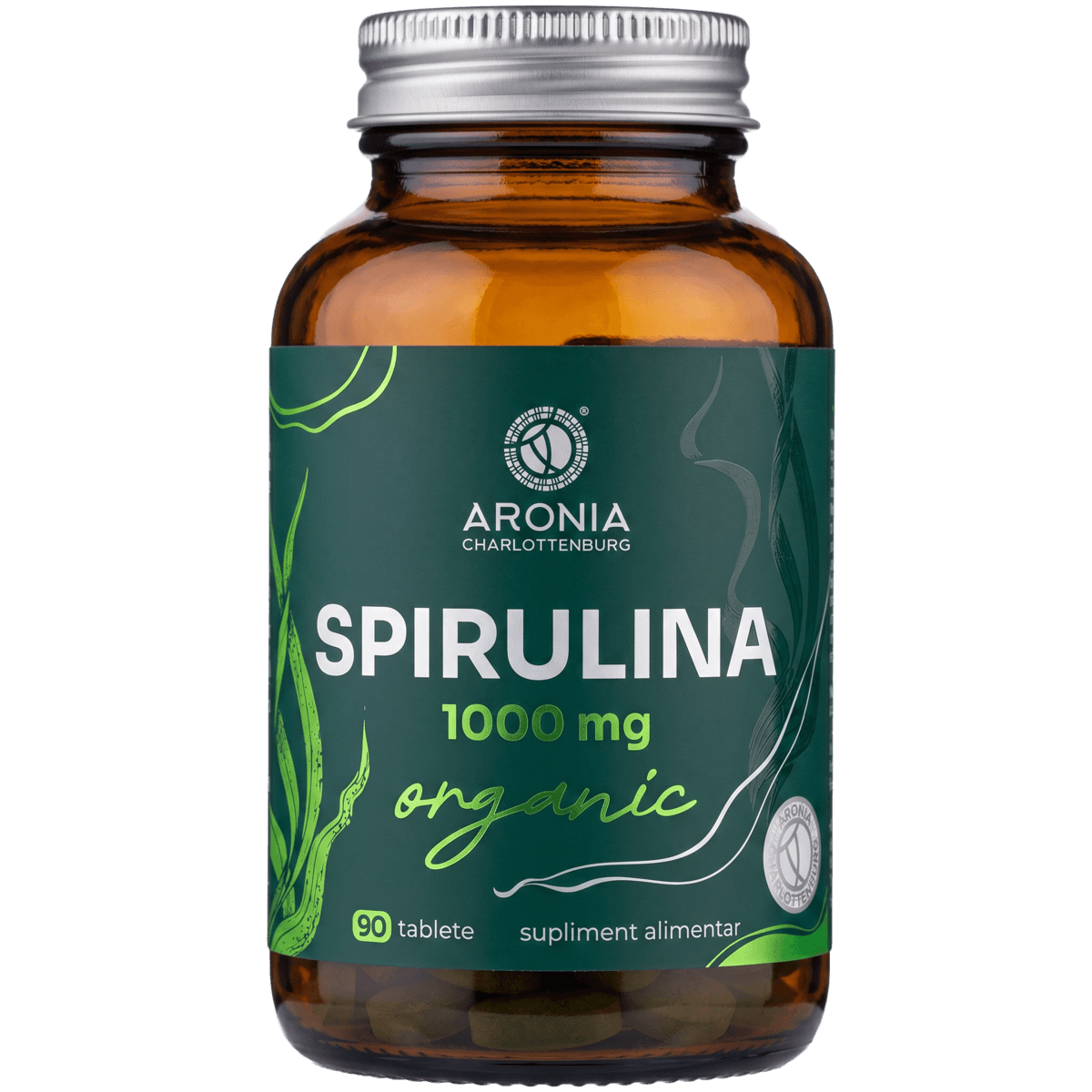 Spirulină Organică 1000 mg — 90 comprimate cu Spirulină organică presată direct, pentru tonus, energie, imunitate și mușchi