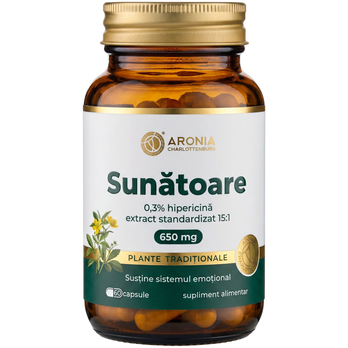Sunătoare 650 mg — 60 capsule cu extract concentrat din Sunătoare pentru echilibru emoțional, reducerea stresului și relaxare | Plante Tradiționale