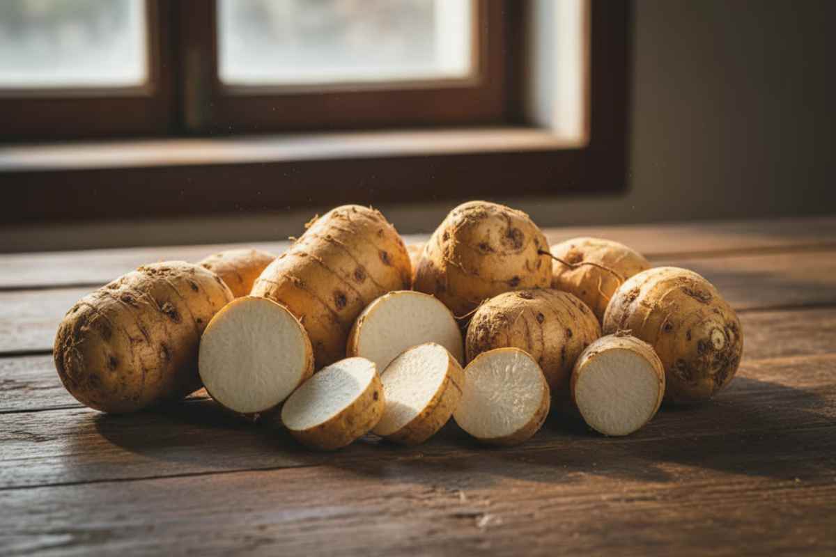 1. Maca, contraindicatii ce este, efecte secundare, cand trebuie sa eviti consumul si remedii naturale pentru echilibru si vitalitate Radacini de maca proaspete pe o suprafata rustica din lemn