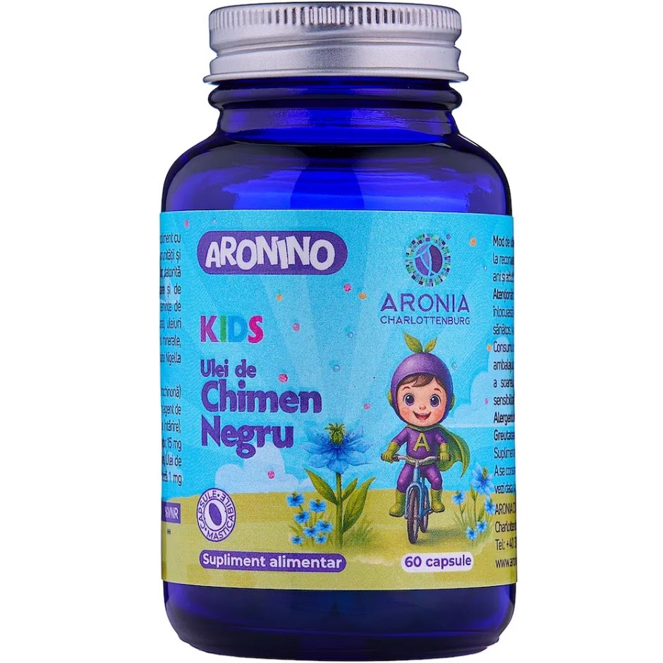 7. Aronino Kids Ulei de Chimen Negru 60 capsule masticabile care sustin imunitatea, sistemul respirator si energia copiilor