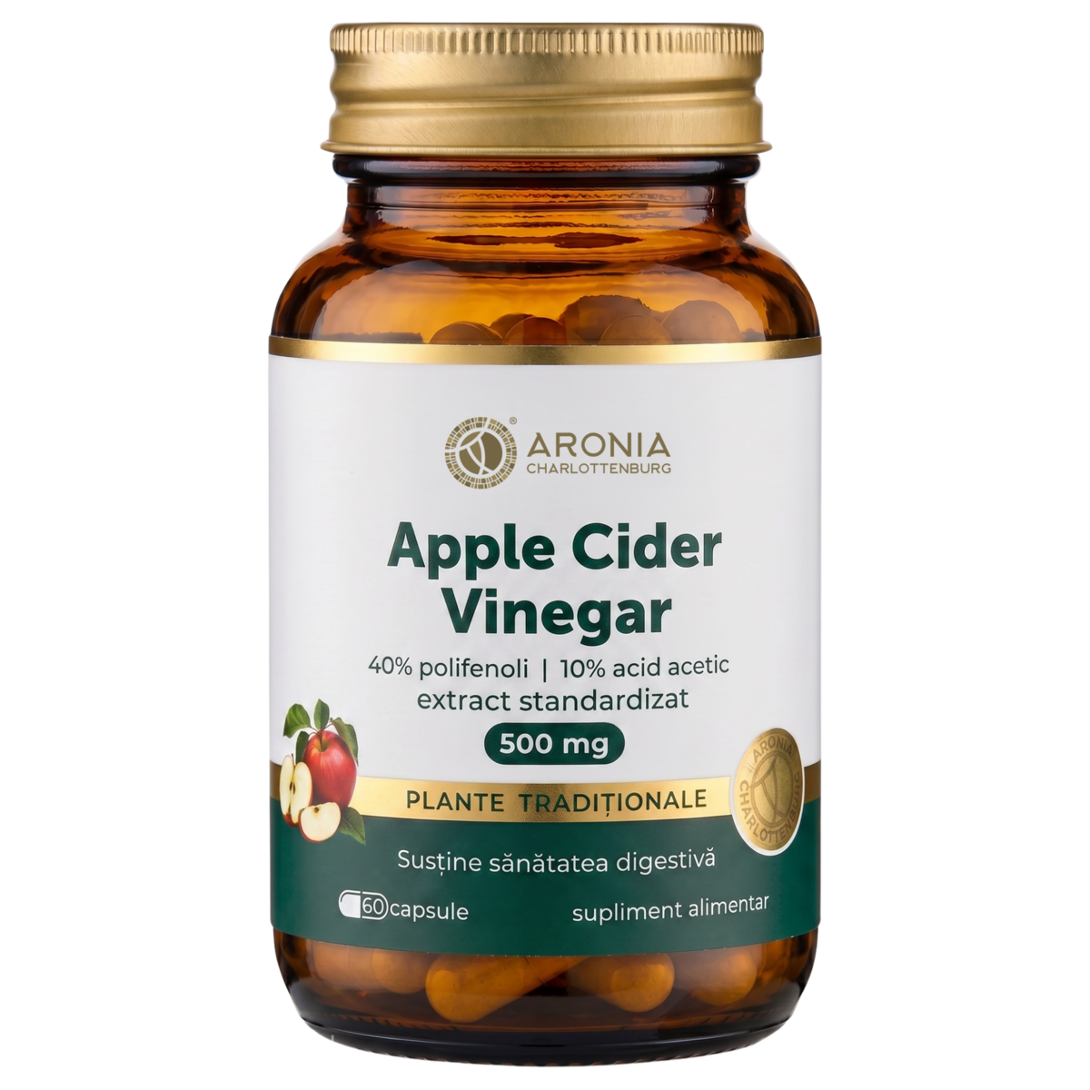 Apple Cider Vinegar 500 mg — 60 capsule cu extract standardizat din oțet de cidru de mere, pentru digestie, echilibru alimentar și sațietate | Plante Tradiționale
