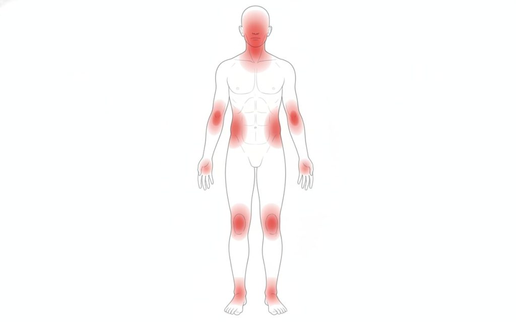 3.1. Ce poate sugera localizarea (ilustratie cu corpul uman, zone frecvente cu pete rosii, corp masculin)