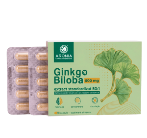 Ginkgo Biloba 500 mg — 30 capsule cu extract concentrat din frunze, pentru memorie, concentrare și circulație