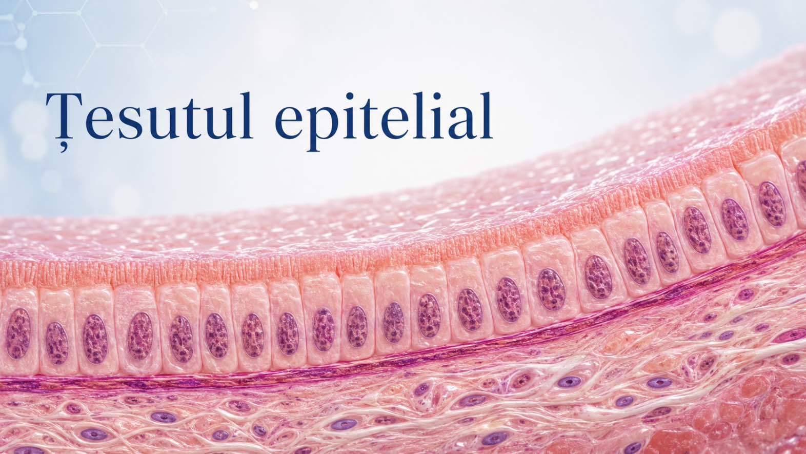 Tesutul epitelial (epiteliu, membrana bazala, tesut conjuctiv subiacent, fundal albastru)