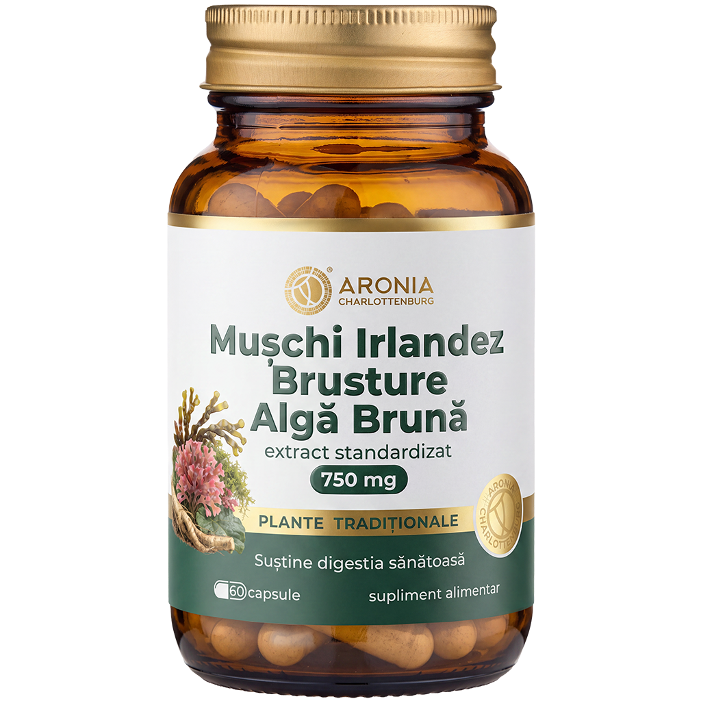 Mușchi Irlandez, Brusture și Algă Brună 750 mg — 60 capsule pentru digestie, floră intestinală, detoxifiere naturală și metabolism | Plante Tradiționale