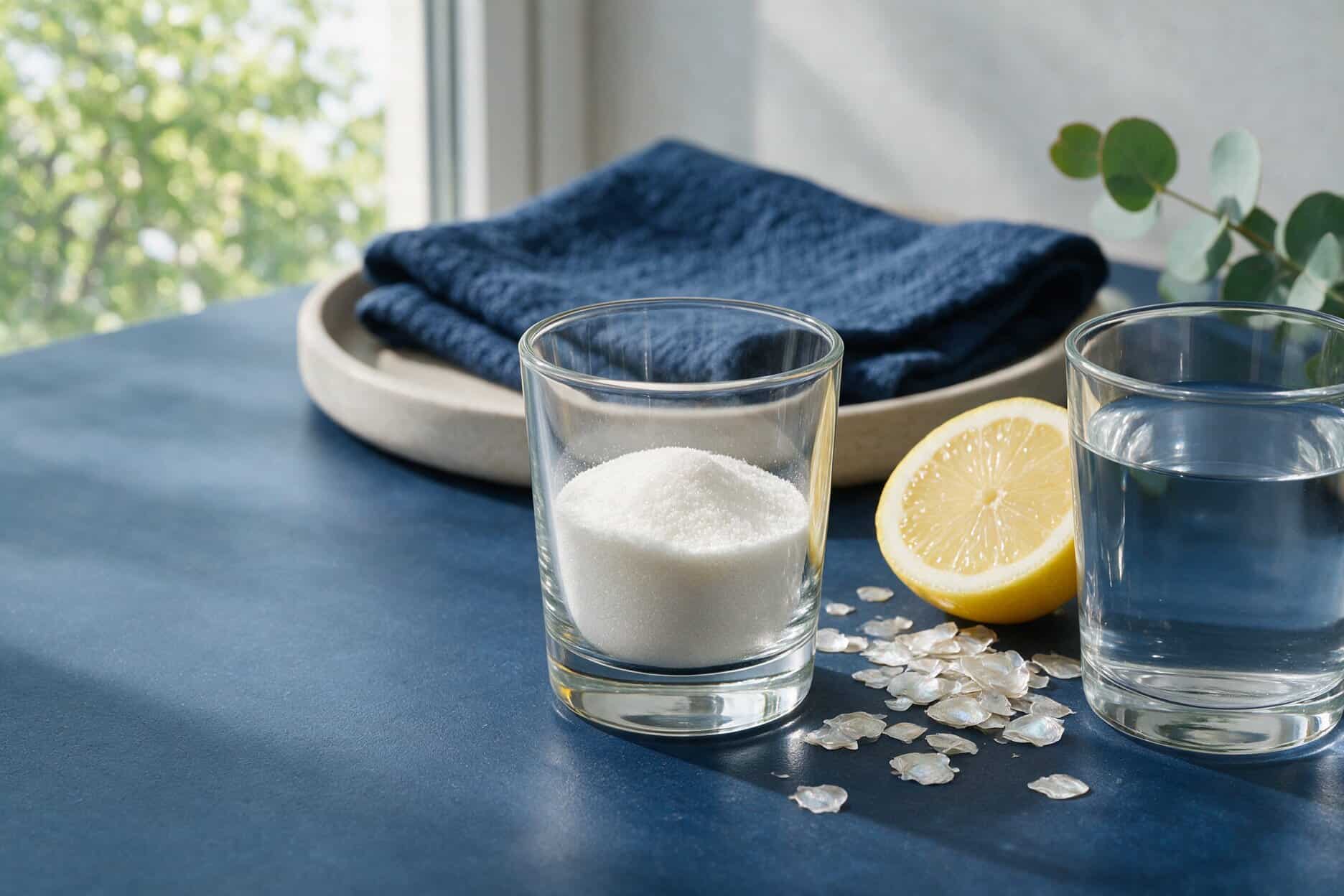 1. Colagen hidrolizat din peste apa, pahar, masa