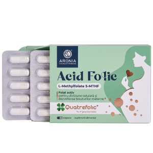 Acid folic (Vitamina B9) – Quatrefolic® 5-MTHF – 30 capsule pentru sarcină, creștere și dezvoltare timpurie