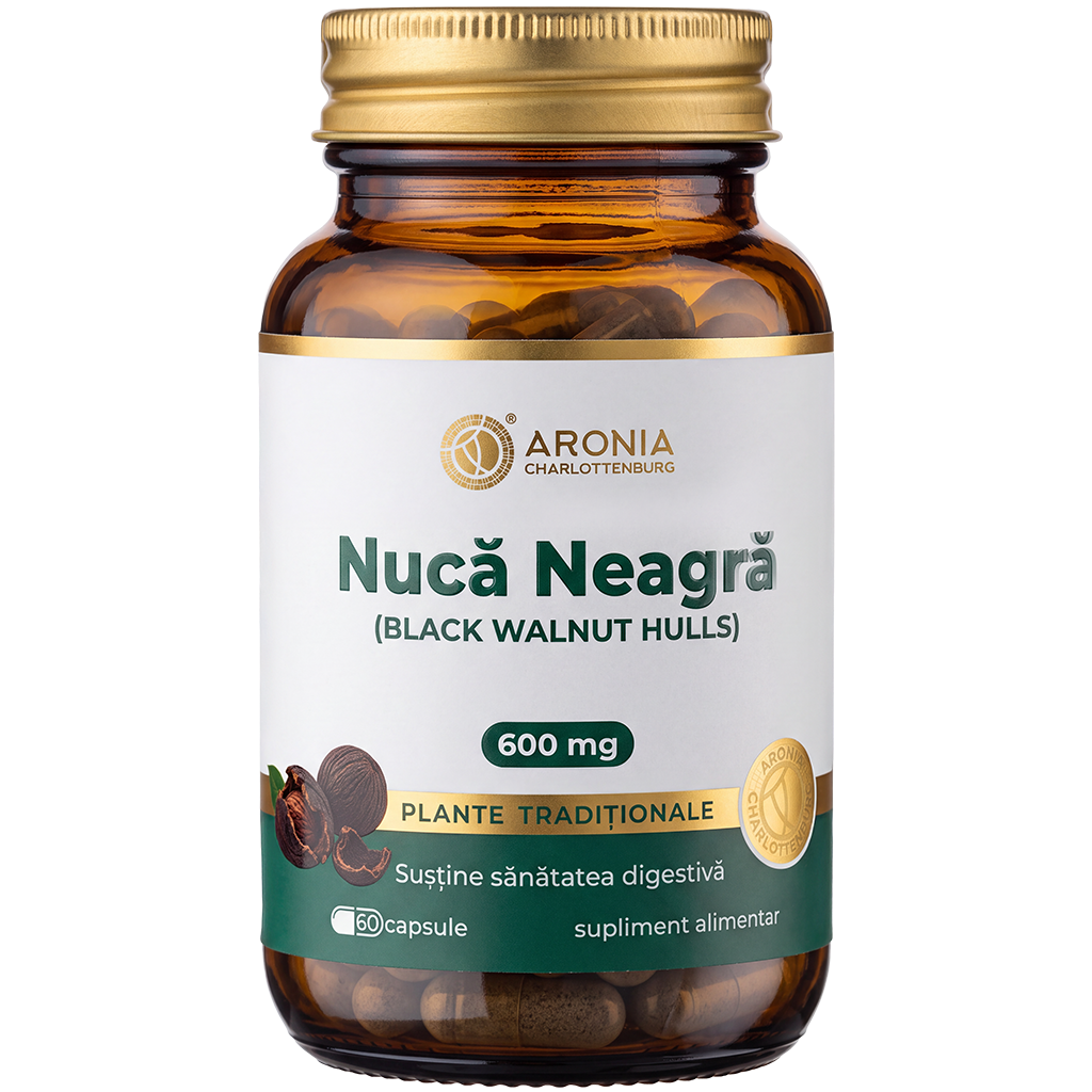 Nucă Neagră (Black Walnut Hulls) 600 mg — 60 capsule cu extract concentrat, pentru sănătatea digestivă și echilibrul intestinal | Plante Tradiționale