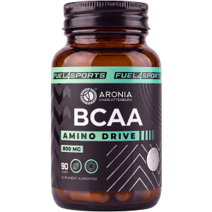 BCAA Amino Drive 800 mg – 90 de capsule cu 3 aminoacizi esențiali, pentru mușchi, recuperare și rezistență | FUEL4SPORTS